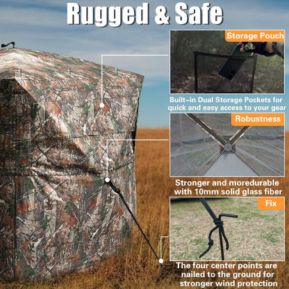 Beviliu Hunting Blinds 360 Degree See Through Ground Blind for Turkey Hunt, 2/3/4 Person Hunting Gear, Turkey Hunt Accessories Camouflage Portable Pop Up Deer Blinds for Hunt