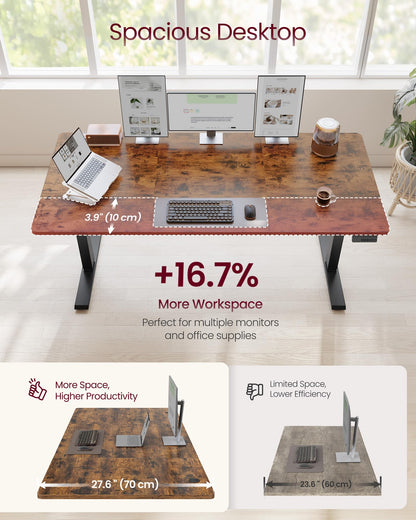 VASAGLE Electric Standing Desk, Stand Up Desk, 4 Memory Heights, Sedentary Reminder, for Home Office, 63 x 27.6 Inches, Rustic Brown ULSD316KD02S