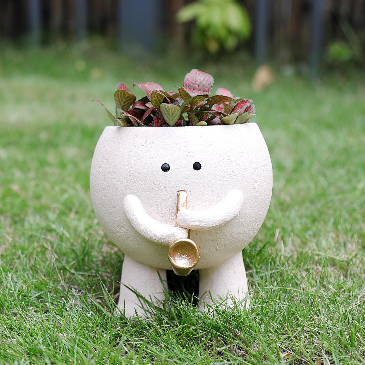 Cute Face Planter Pots for Plants, Smiley Kids Playing Sax Flower Pots Succulents Planter Gift Ideal for Mother and Christmas