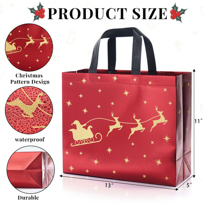YANGTE 16 Pack 13" Large Christmas Gift Bags With Tissue Paper, Reusable 4 Unique Designs Christmas Bags with Handle for Gifts Wrapping Shopping Xmas Party Supplies(13" x 11" x 5")