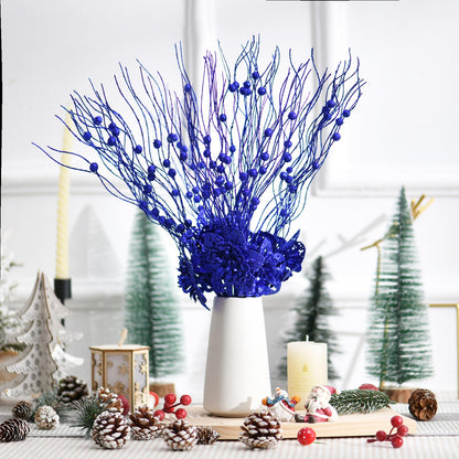 FuleHouzz 10pcs Artificial Glitter Poinsettia Flower Berry Stem Ornaments Christmas Tree Picks Branches for Xmas Tree Decorations Gift Home Wedding Holiday Party Decor, Royal Blue