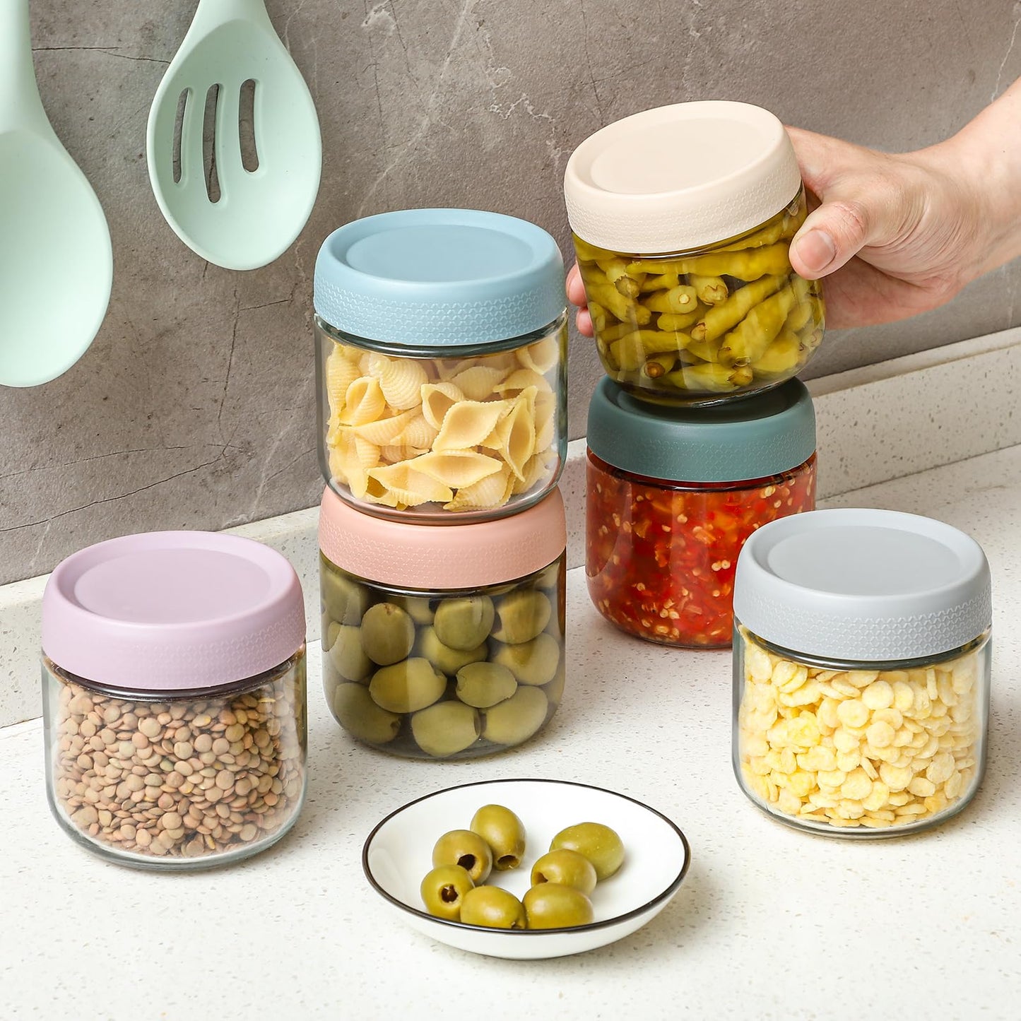 NETANY 6-pack 16 oz Overnight Oats Containers with Lids, Glass jars with Airtight Lids, Wide mouth Mason Salad jars, Glass Food Storage Containers for Snacks Yogurt Spice Sugar
