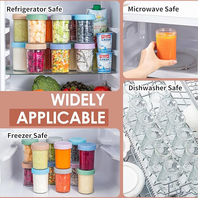 DRKIO 12 Pack Glass Baby Food Storage Containers - 8 Oz Baby Food Jars