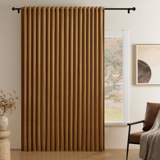 Timeper Gold Brown Pleat Back Tab Velvet Curtains W104 x L84 inches 1 Panel, Room Darkening Solid Home Decor Curtains for Bedroom Living Dining Room Thermal Insulated Luxury Super Soft Window Drapes