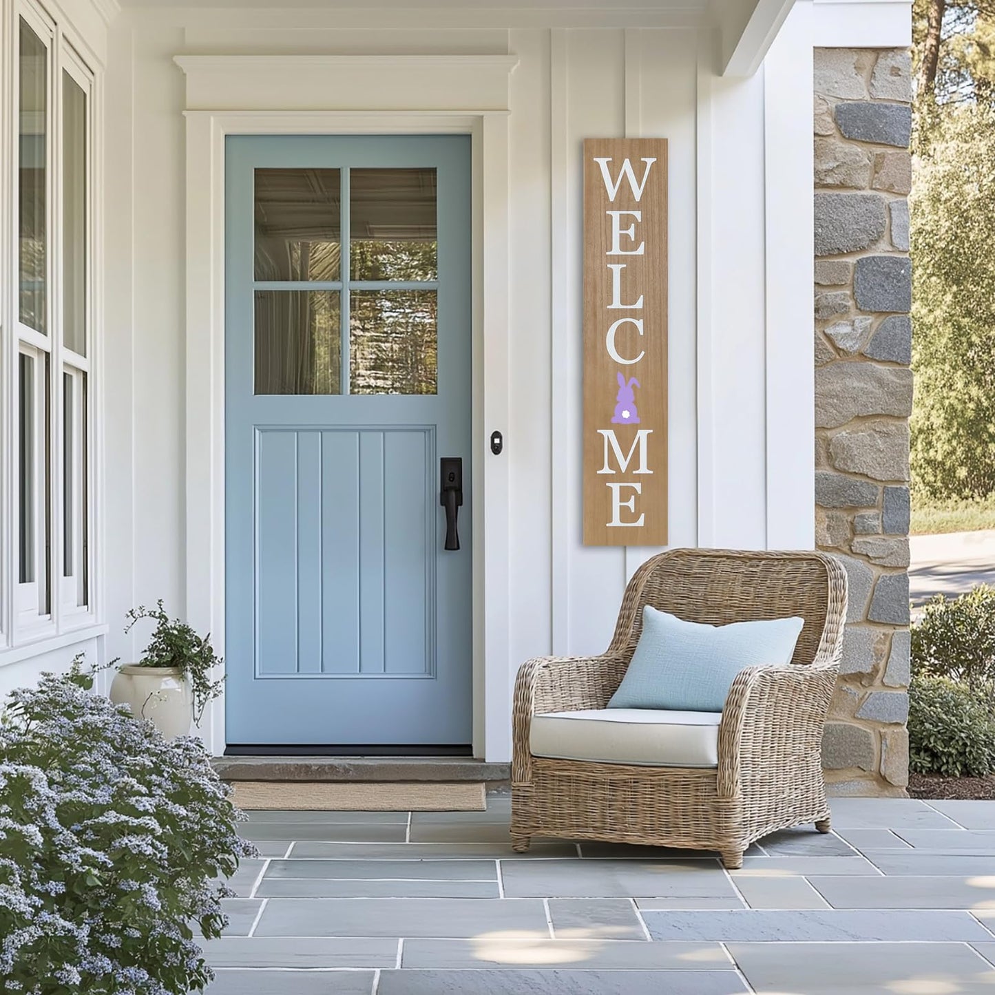 Interchangeable Wooden Porch Welcome Sign with 12 Interchangeable Icons 45"X9" Large Standing Hanging Seasonal Home Decor for Porch Wall Yard Decorations (Wood)