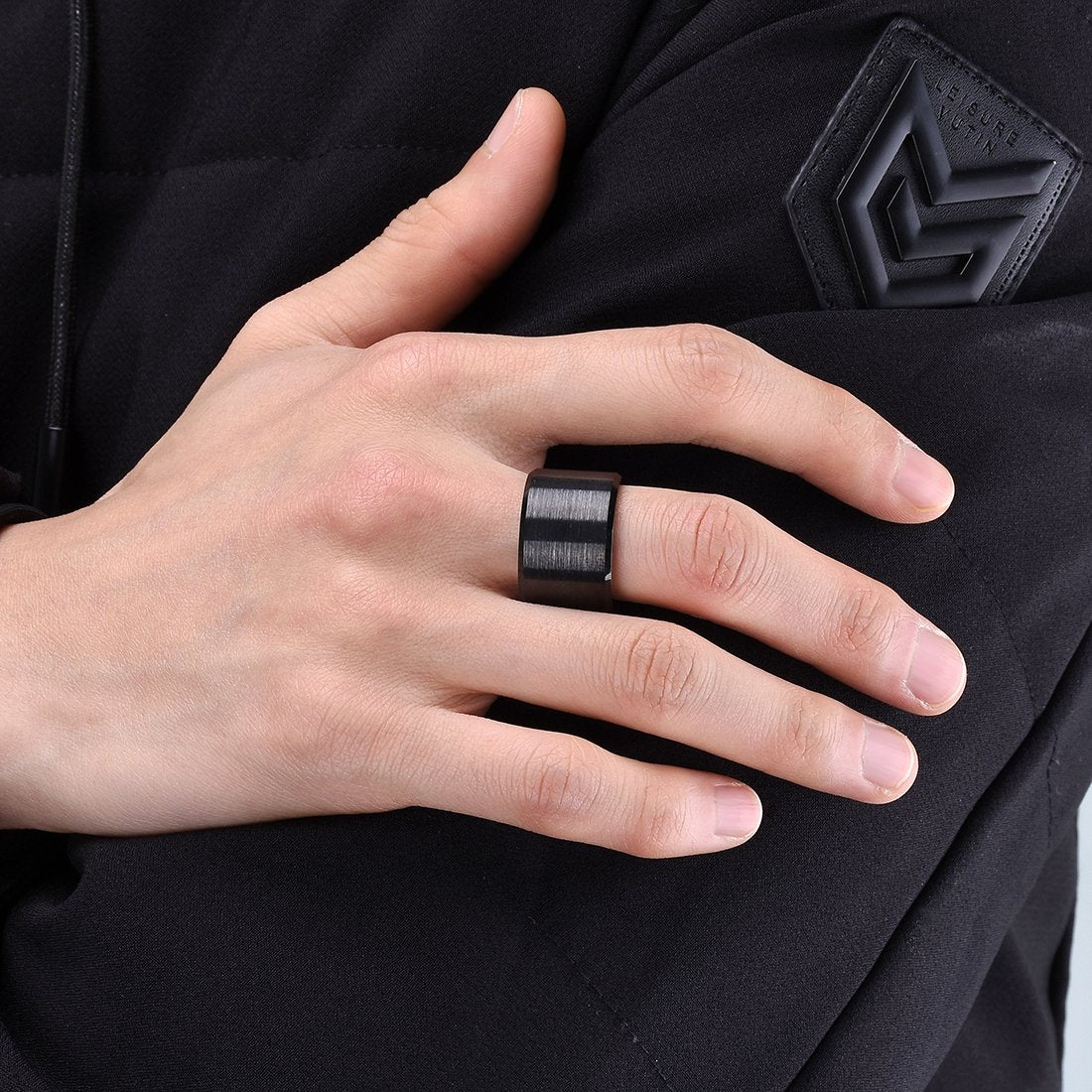 King Will Black-15mm Basic Wedding Ring For Men with Brushed Matte Surface Beveled Polished Edge Comfort Fit 11
