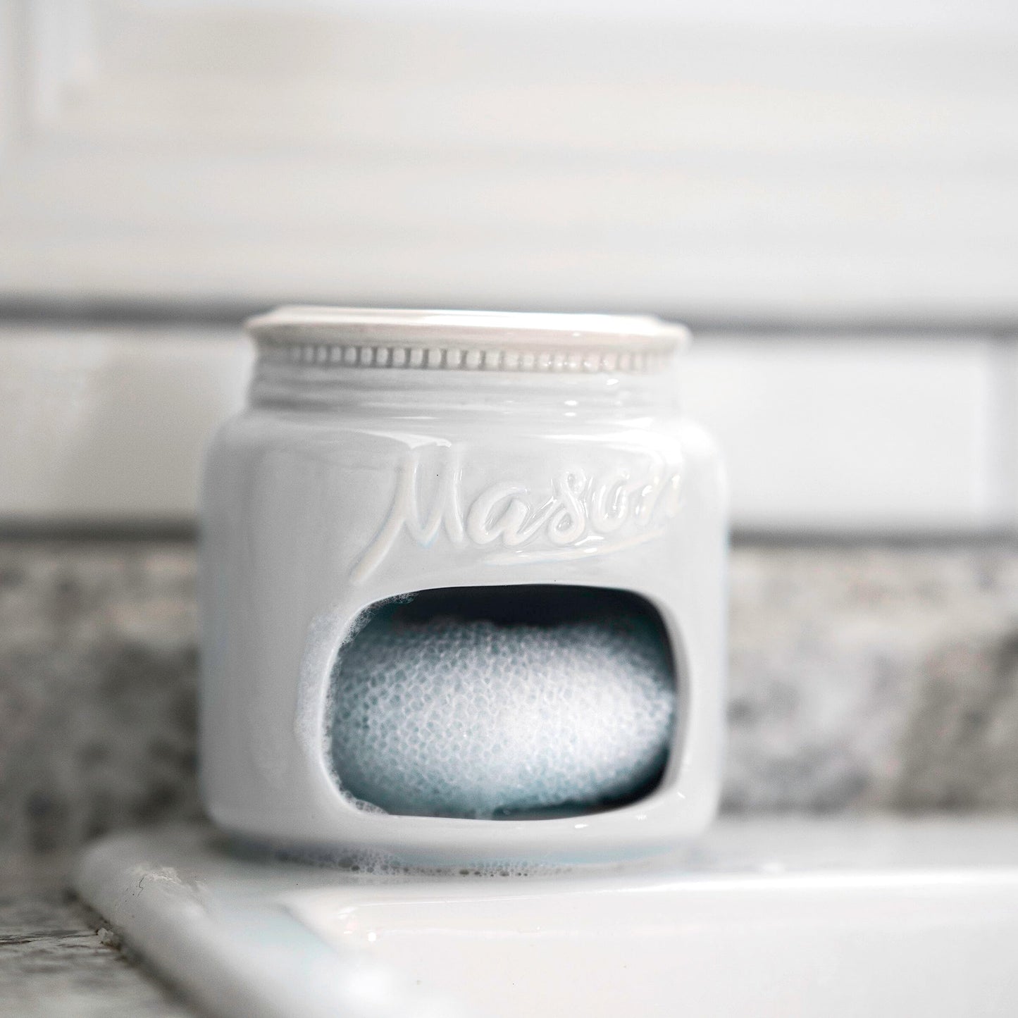 Farmhouse Canisters Sets for the Kitchen - Mason Jar Ceramic Kitchen Utensil Holder, Spoon Rest, Cute Cookie Jar, Salt & Pepper Shaker Sets, Sponge Holder, Measuring Cups & Spoons (White,17-Pc Bundle)
