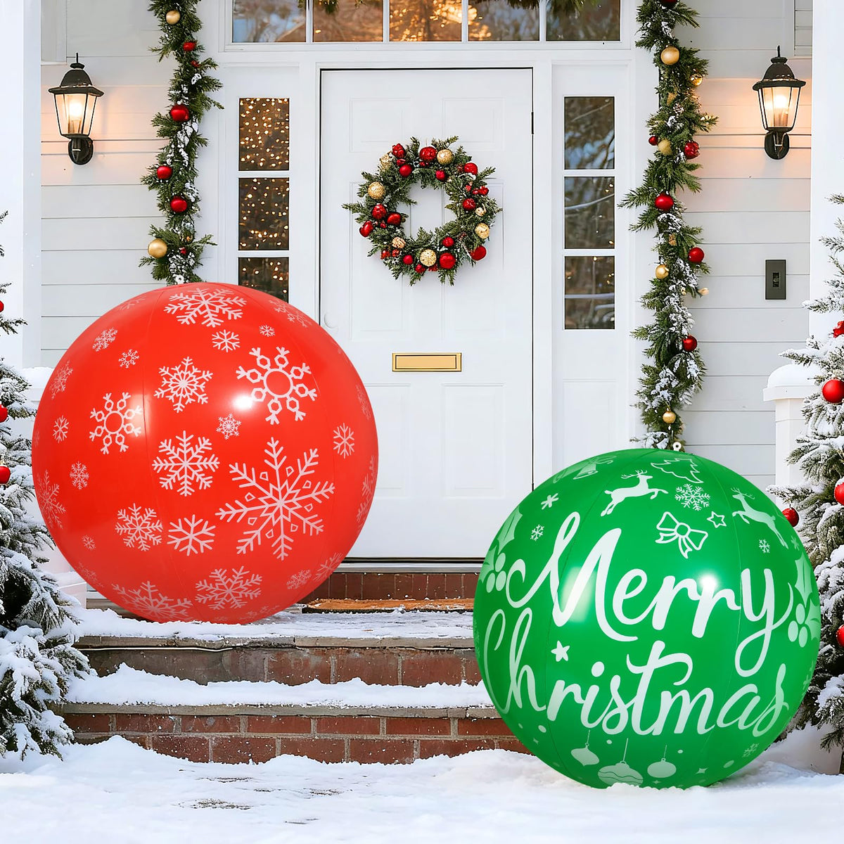 Wlicon 2 PCS 32 Inch Large Christmas Inflatable Balls Outdoor Inflatable Christmas Ball Ornaments for Xmas Garden Lawn Yard Holiday Front Door Window Decoration