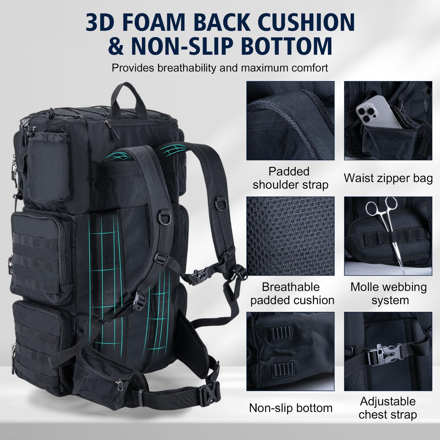 Goture Fishing Backpack with Cooler,72L Large 600D Tackle Backpack with Rod Holders,Dry & Wet Split Compartment,Adjustable Main Compartment,Rain Cover,Insulated Tactical Bag for Travel Camping Hiking