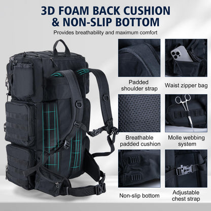 Goture Fishing Backpack with Cooler,72L Large 600D Tackle Backpack with Rod Holders,Dry & Wet Split Compartment,Adjustable Main Compartment,Rain Cover,Insulated Tactical Bag for Travel Camping Hiking