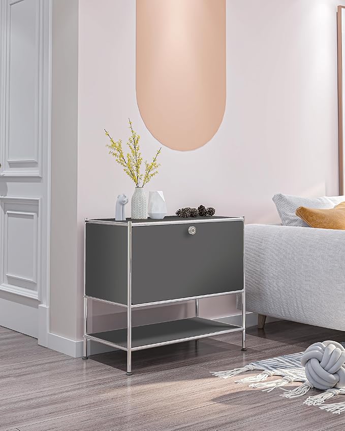 Metal Sidetable with Flap Door, 27.5" Height