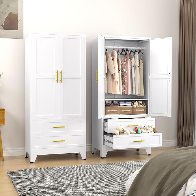 erosoei Metal Armoire Wardrobe Closet, 71 "Metal Clothing Storage Cabinet