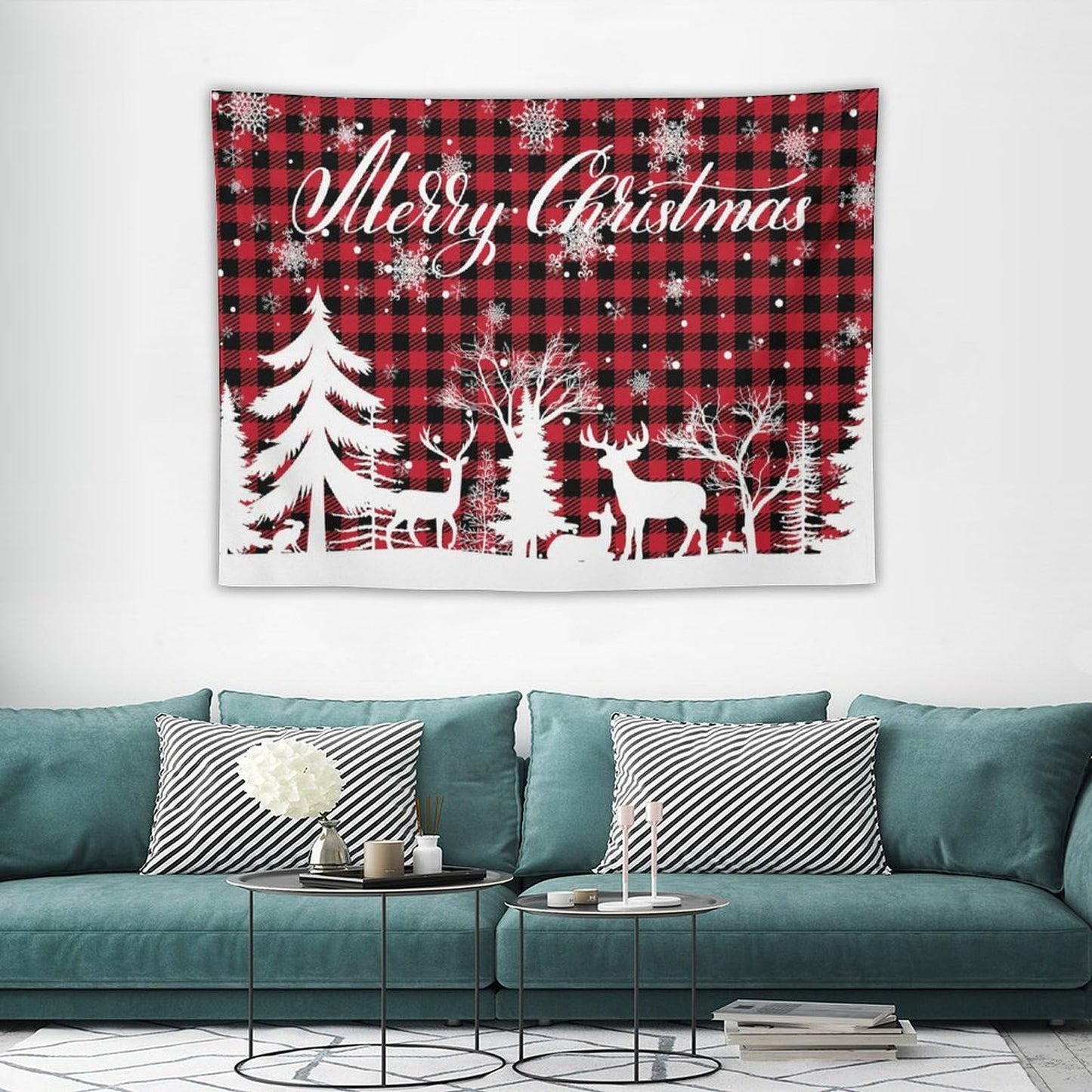 DDCBNS Christmas Reindeer Buffalo Plaid Hanging, Soft Xmas Tree Wall Art Home Decor for Bedroom, Living Room or Dorm 40" x 30"