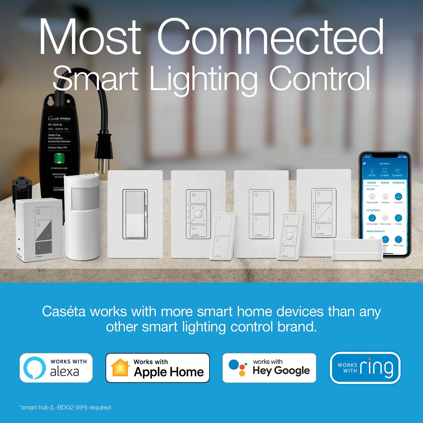 Lutron Claro Smart Light Switch for Caseta Lighting, for LED Lights, Fans, 5 Amp, Single-Pole/3-Way, Neutral Required, DVRF-5NSS-WH-2, White, 2 Pack