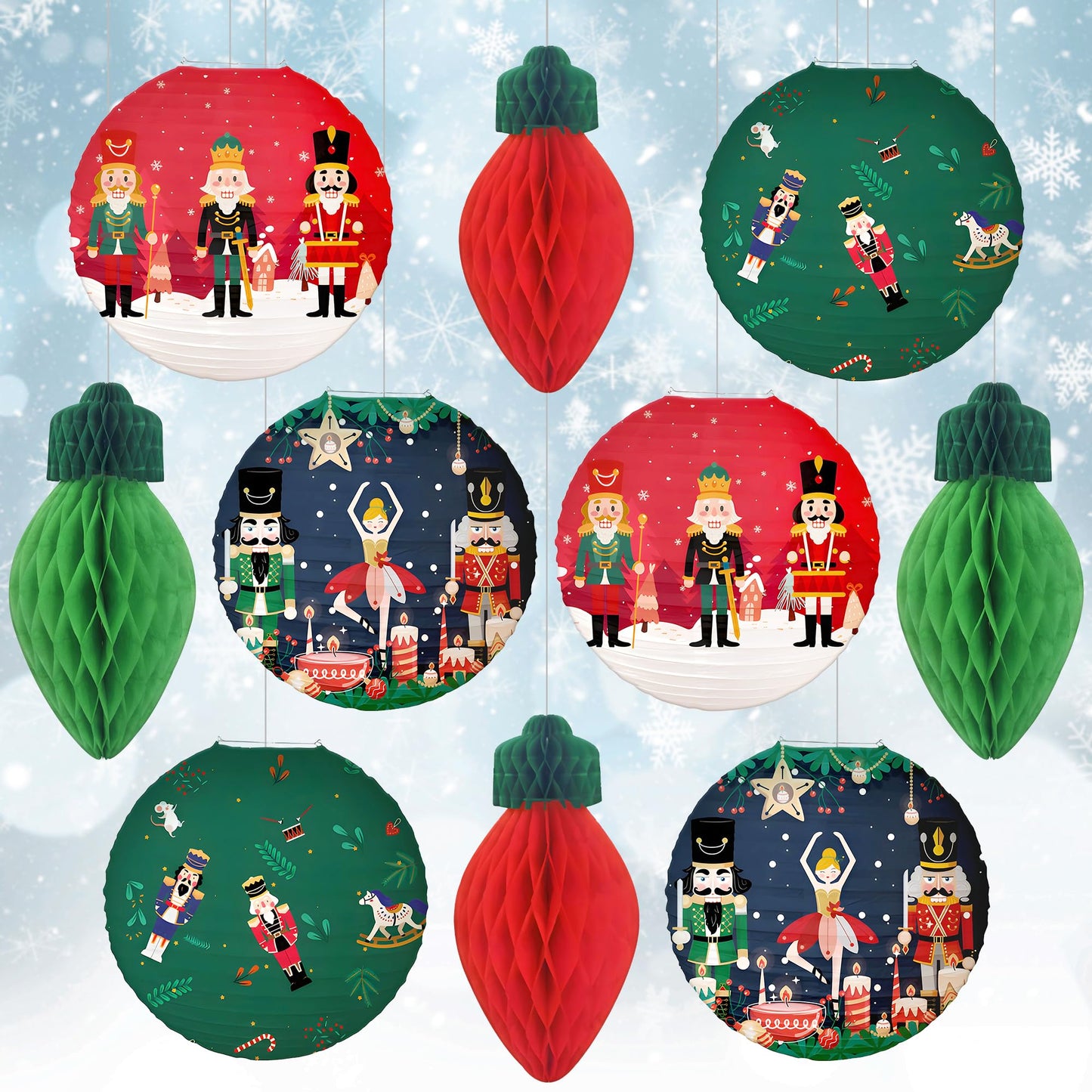 KatchOn, Hanging Christmas Decorations Indoor – 10 PCS | Festive Christmas Paper Lanterns & Honeycomb Ornaments | Nutcracker christmas Decor | Holiday Hanging Decor | Nut Cracker Ornaments