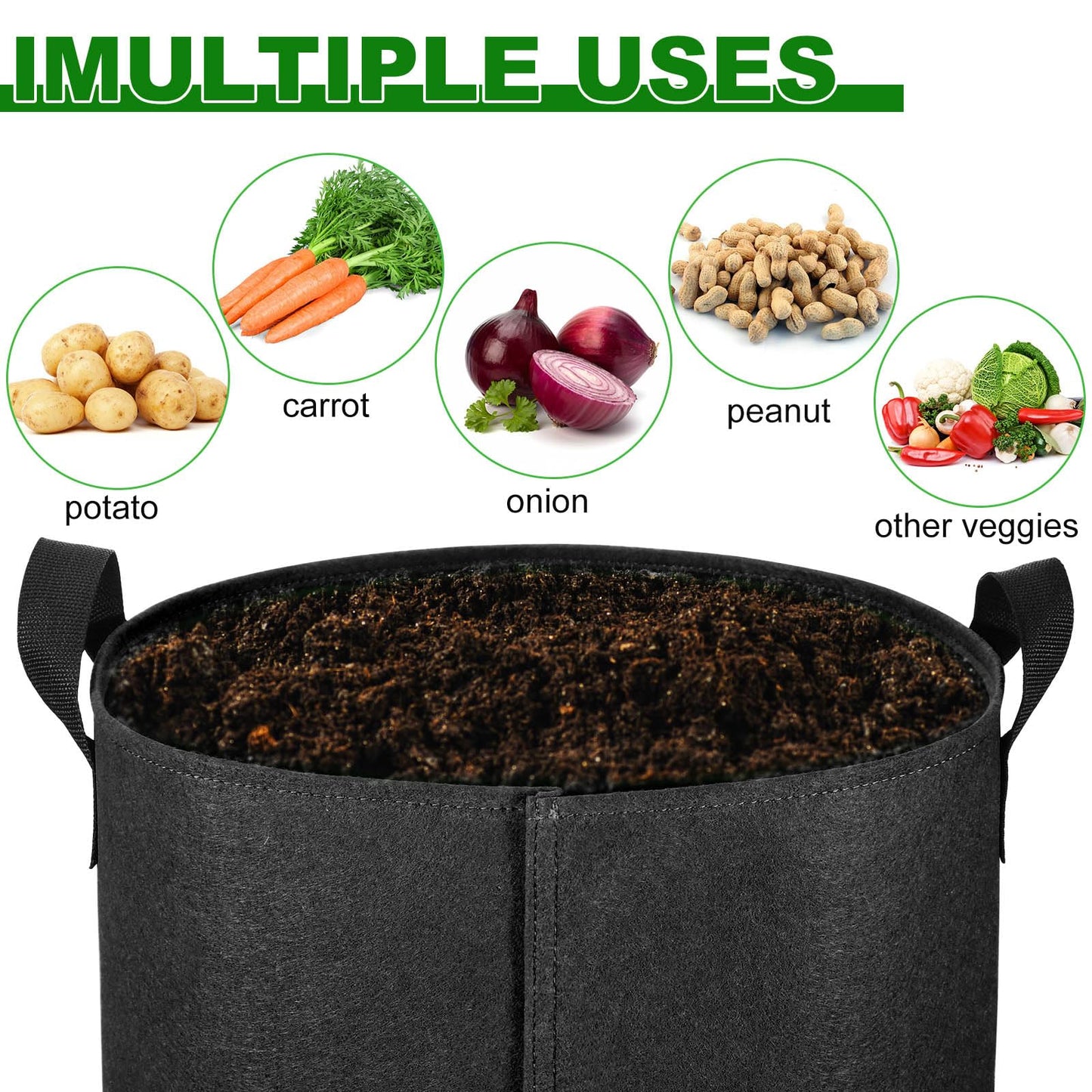 OPPOLIFE 6-Pack 10 Gallon Potato Grow Bags with Flap Window, Heavy Duty Aeration Fabric Pots with Handles for Garden and Planting(Black)