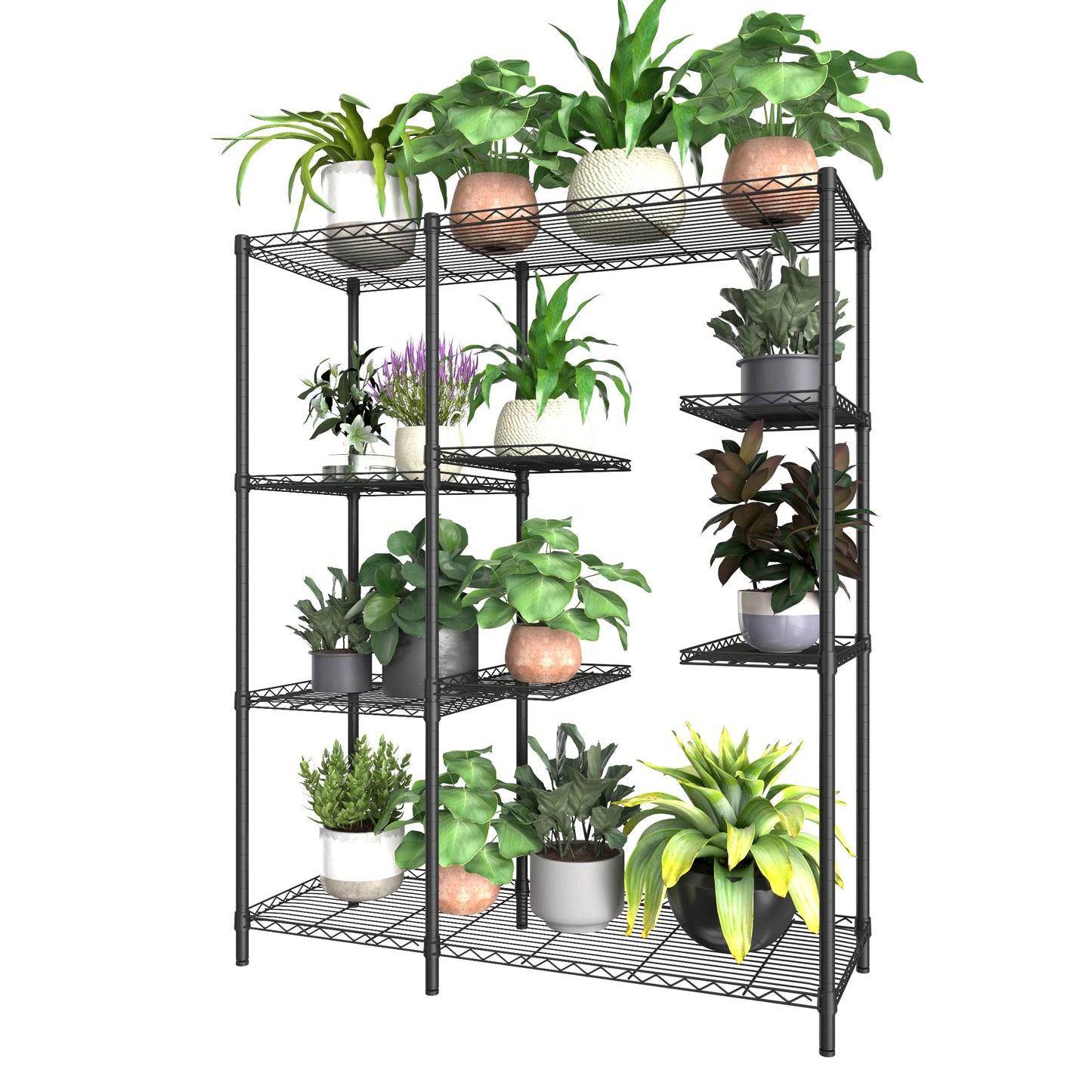 Xiofio 8-Tier Plant Stand for Indoor Outdoor, Large Plant Shelf Rack, Plant Stand Indoor Multiple,Adjustable Flower Stand for Bedroom, Living Room, Balcony, Garden, Black