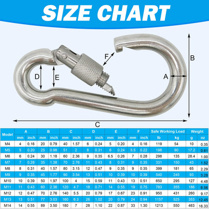 Outmate 304 Stainless Steel Carabiners -2.36 inch Heavy Duty, Durable & Rust-Free Clips for Gym, Swing, Dog Leashes, Hammocks, Keychains, and More(304,M6 with Screw,Pack of 6)