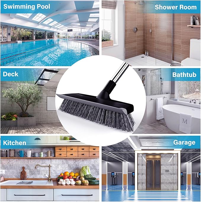 ITTAR Floor Scrub Brush with 55" Long Handle, Stainsless Steel Pole Heavy-Duty