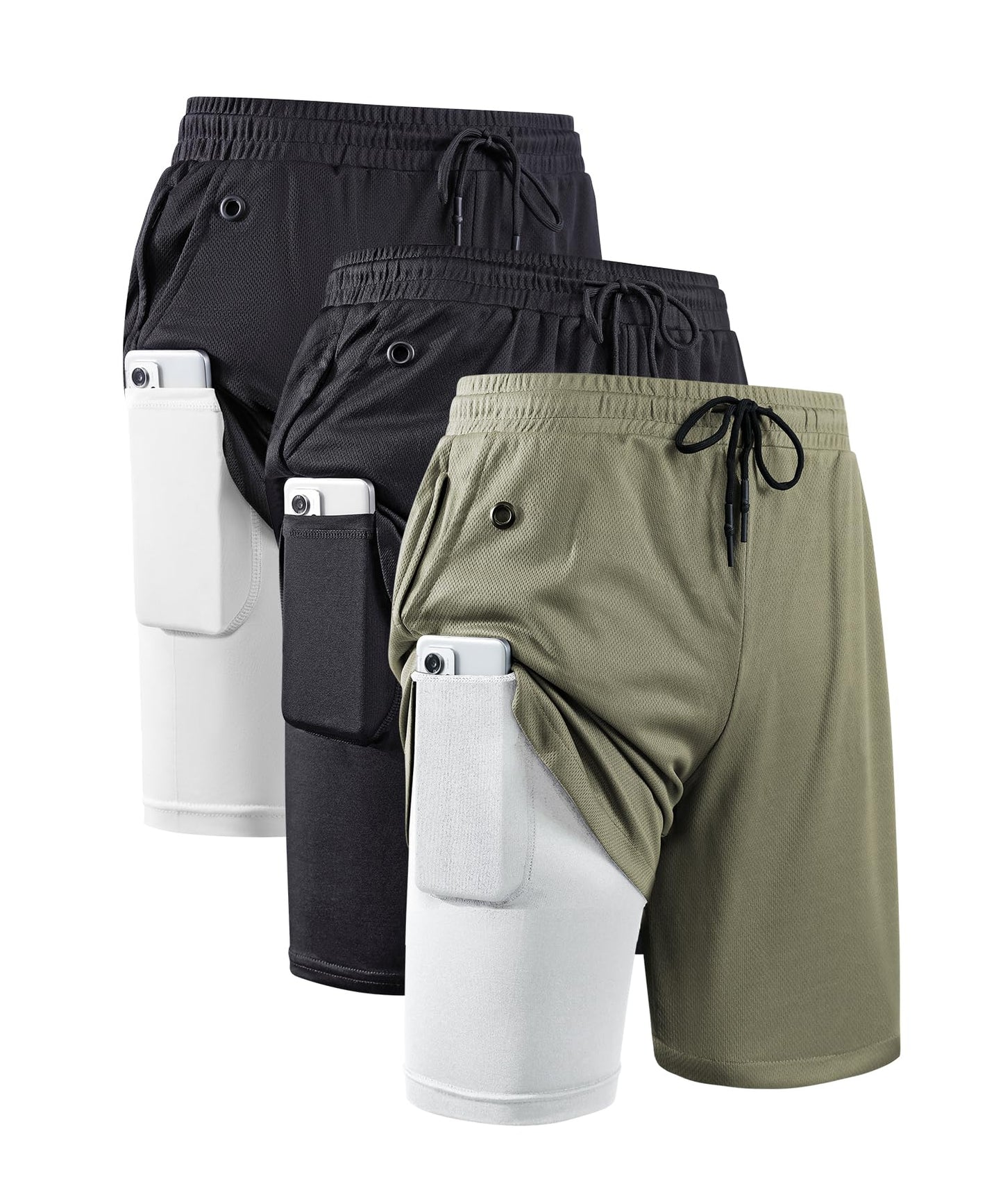 JWJ Mens 2 in 1 Running Shorts Quick Dry Gym Athletic Workout Clothes with Side Pockets