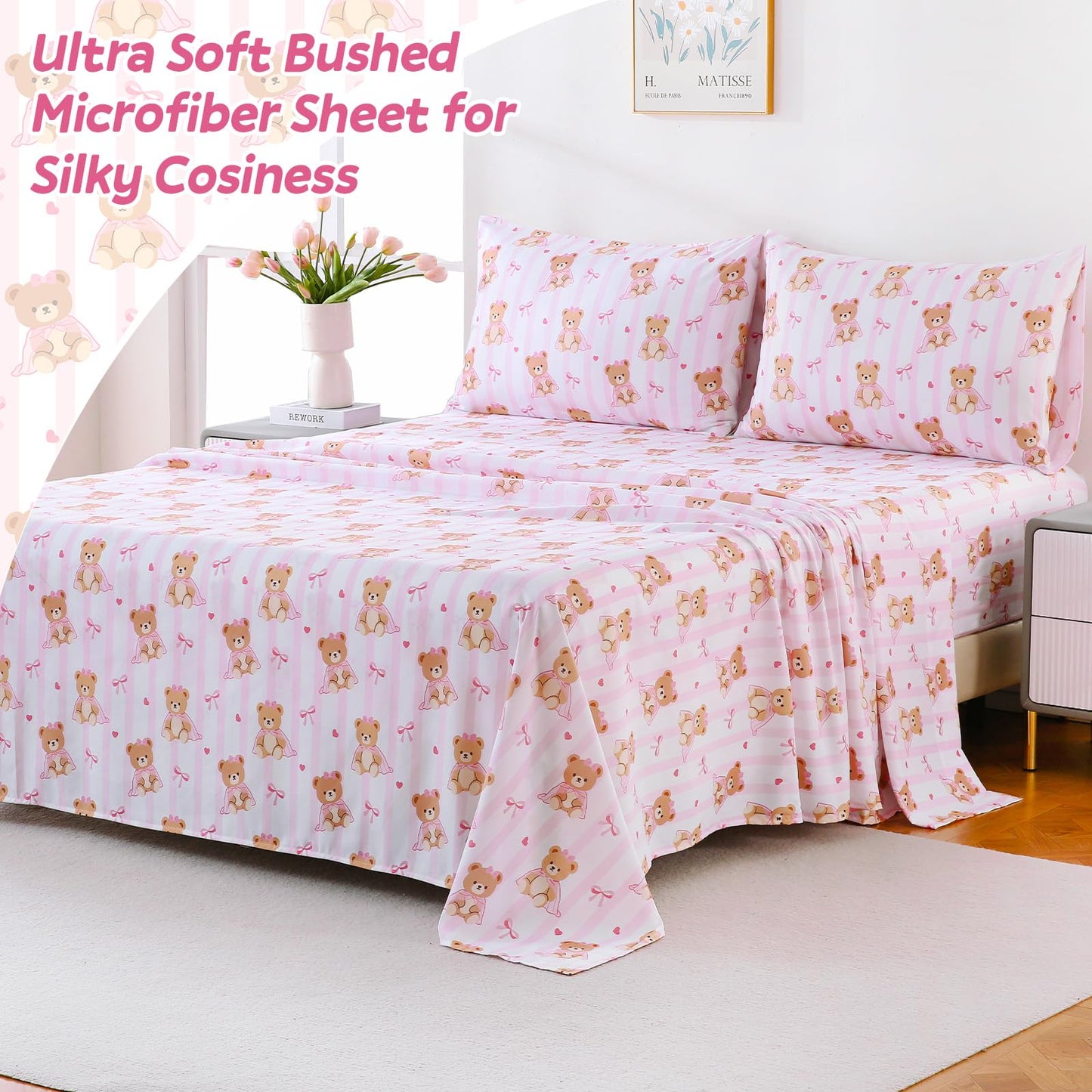 ChicView Queen Sheet Set Kids,4 Pieces Breathable Soft Microfiber Bedsheets for Child Boys Girls, Anti Pilling Deep Pockets Easy Care Bed Sheets, Teddy