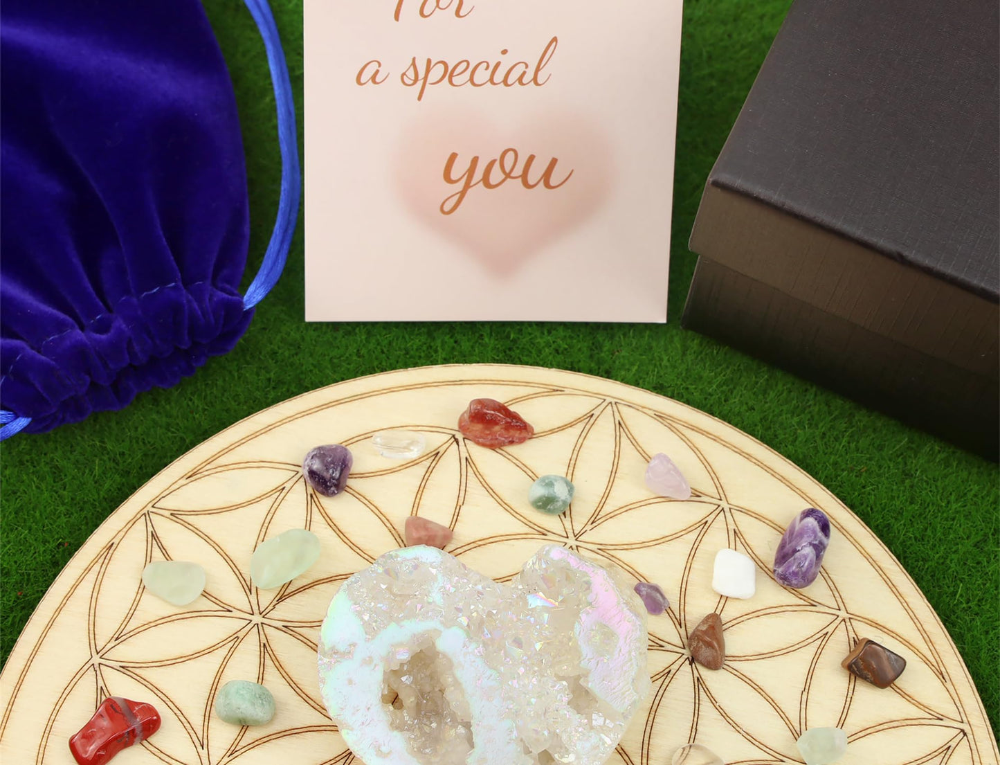 YATOJUZI Angel Aura Quartz Crystals Geode 1.96”-2.36" Heart Crystal Cluster Geodes Rocks Gemstones Crystals and Healing Stones Titanium Coated Geode Reiki Energy Protection Crystal Gifts for Women