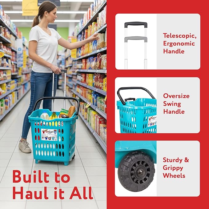 dbest products Bigger GoCart Grocery Cart Rolling Shopping Laundry Basket on