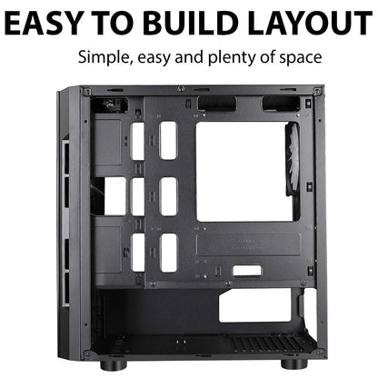 CiT Flash ARGB PC Gaming Case, Micro-ATX, 4 x 120mm ARGB Rainbow Fans Included, Tempered Glass, LED Button, 8 Fan Support, Water-Cooling Ready | Black