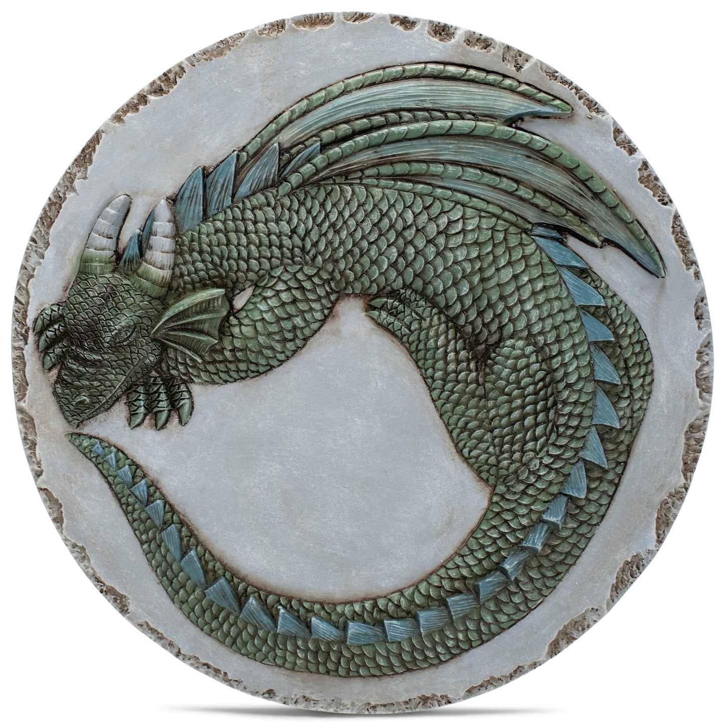 NAT & Jules Animal Character Dimensional Indoor Outdoor 12 inch Round Cast Resin Decorative Garden Stepping Stone, Patio, Walkway Sculpture Yard Art, Green Dragon