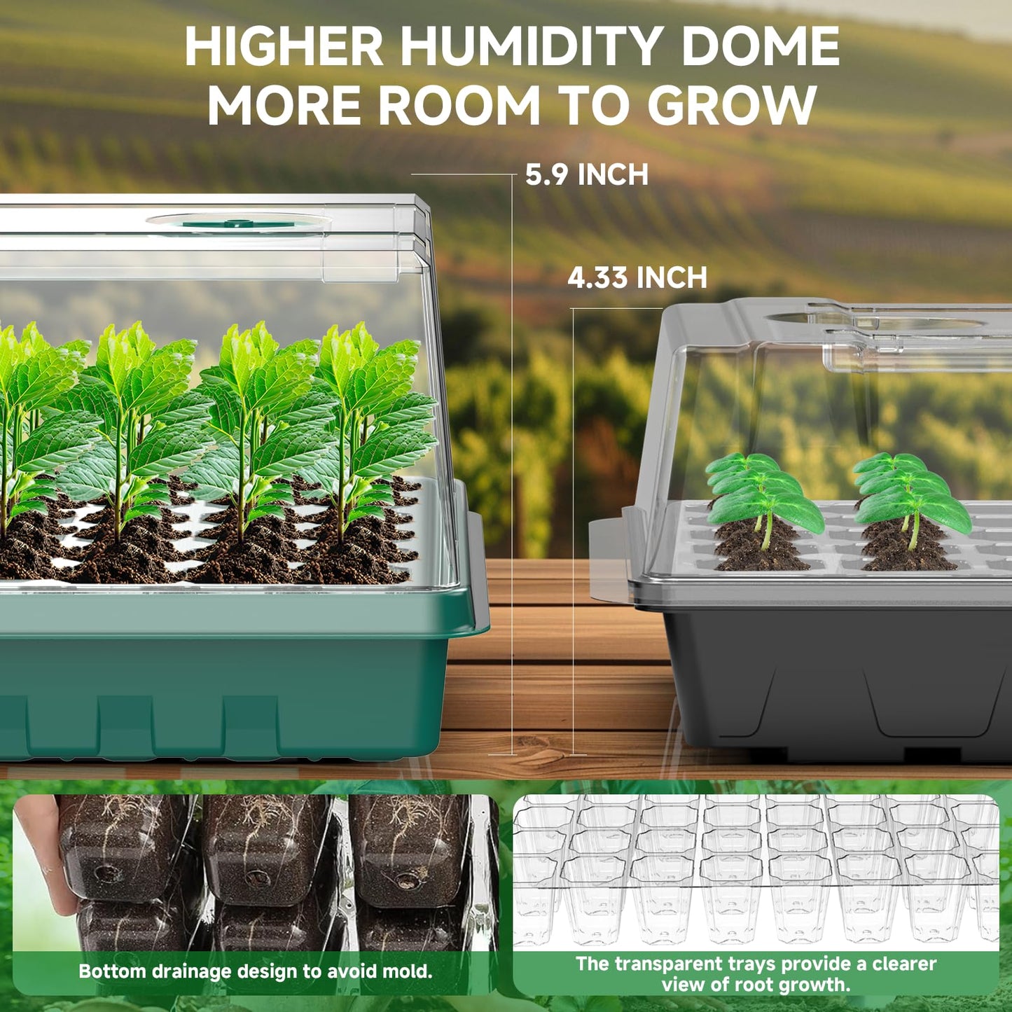Seed Starter Tray, Seed Starter Kit with Grow Lights, Color Change Grow Lights for Seed Starting Kit, 3 Timming Set, Indoor Plant Growing Kit for Gardeners, Germination Trays Kits, Gardening Gifts