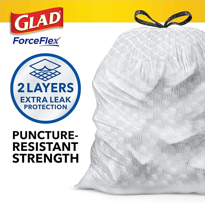 Glad ForceFlex Tall Kitchen Drawstring Trash Bags, 13 Gal, Pine-Sol Original