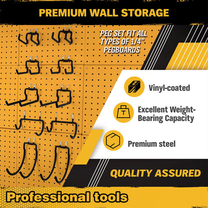 ELEAD 12-Piece Pegboard Hooks with Extension Straps, Heavy Duty Organizer Pegboard Accessories Fit for 1/4" Pegboard, Peg Board Tool Utility Hangers for Power Tool, Drill, Bag, Cord