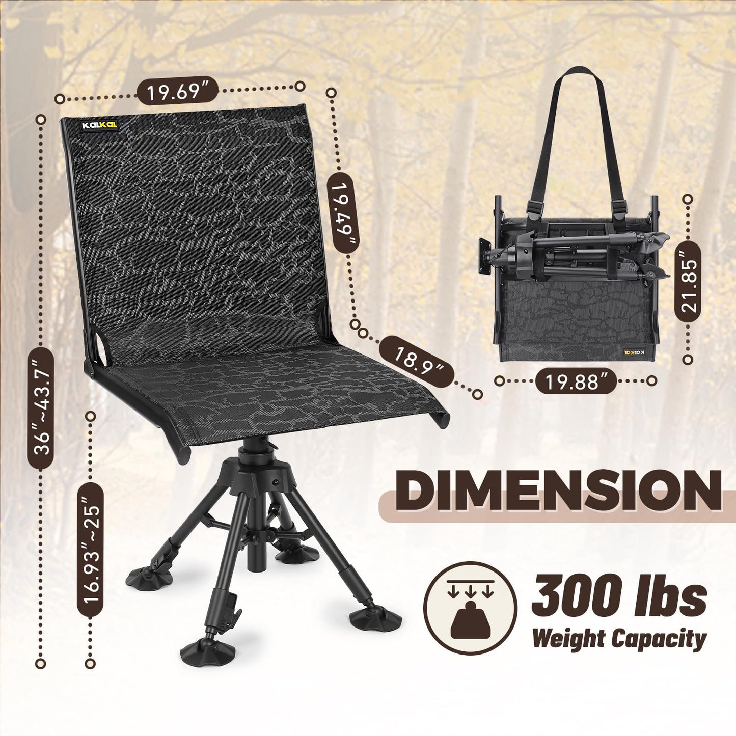 Kalkal Hunting Seat, 300lbs Silent Swivel Folding Chair for Blinds, Portable 360° Swivel with 4 Adjustable Legs