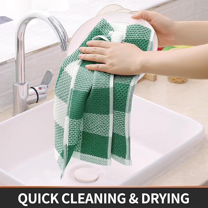 Homaxy 100% Cotton Waffle Weave Check Plaid Kitchen Towels, 13 x 28 Inches