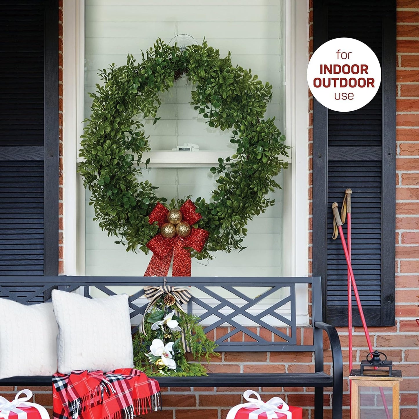 Christmas Wreath Hanger For Glass Front Door [Set of 2] Giant Suction Wreath Hanger, Hang Large or Heavy Wreaths Securely on Glass Doors and Windows up to 10 Lbs - Heavy Duty Wreath Holders - USA Made