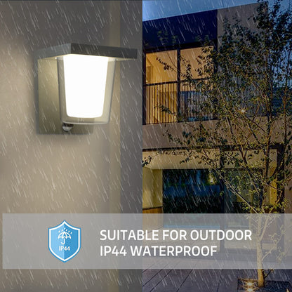 FLORNIA LED Outdoor Wall Light with Motion Sensor, Outside Wall Light Main Powered with PIR, External Garden Weatherproof Aluminium Lamp (900LM 13.5W 4000K IP44)