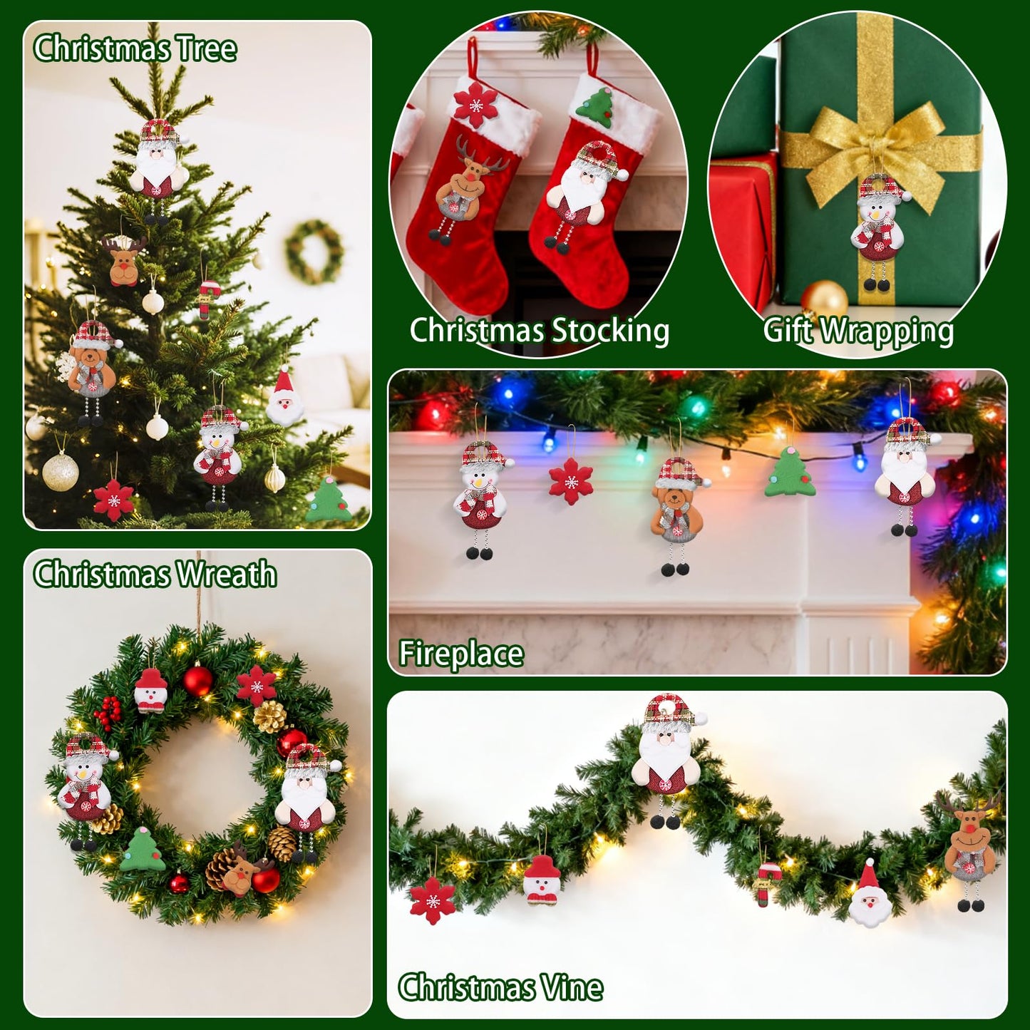 10-Piece Christmas Felt Ornament Set, Featuring Plush Santa Claus, Snowman, Reindeer, and Bear Ornaments, Suitable for Christmas Tree, Home, and Party Decoration (10 Different Designs)