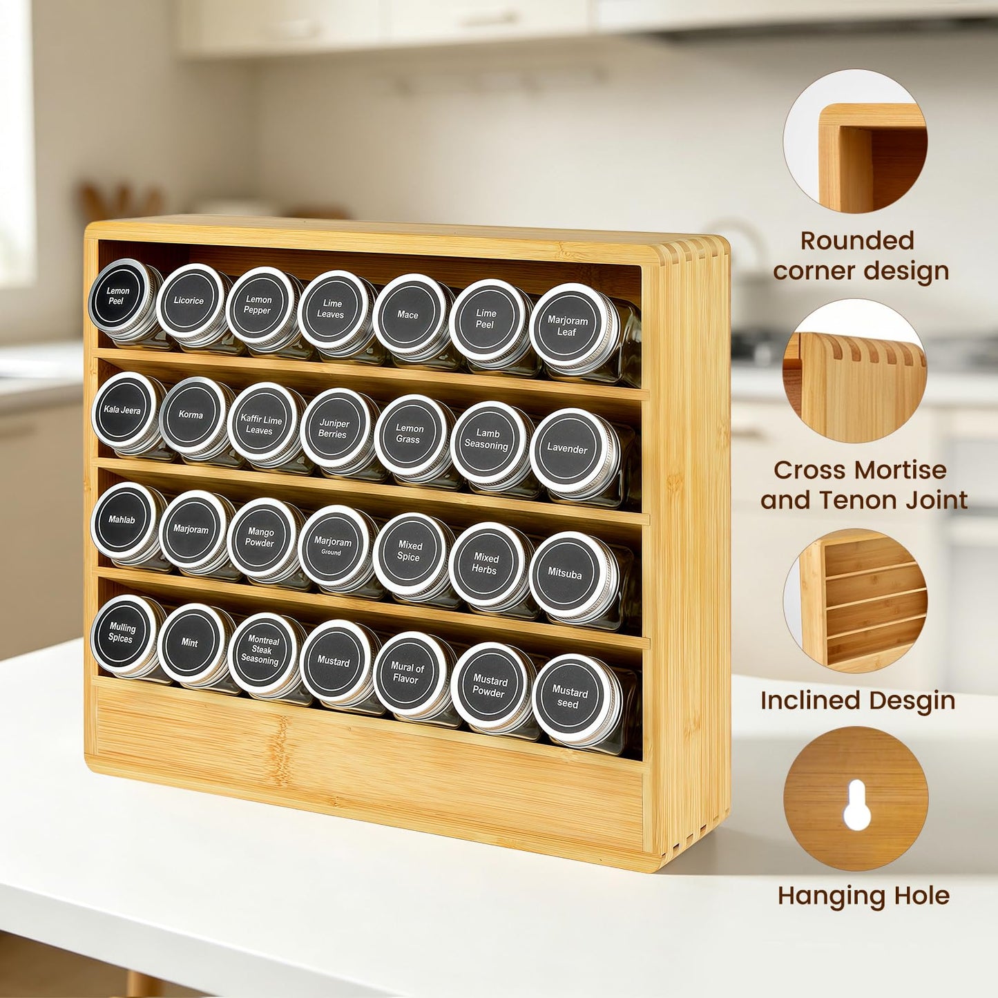 FifanQiQi Bamboo Tiered Spice Rack Organizer for Cabinet,Wooden Seasoning Rack for Countertop, Cupboard, Pantry, Kitchen (Spice Jars Not Included)