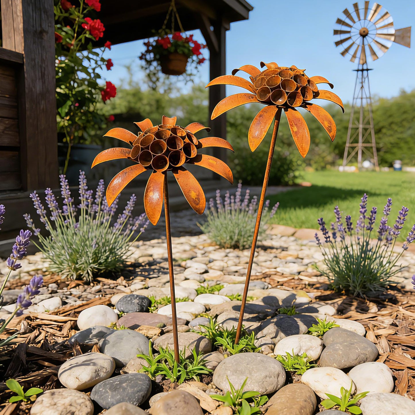 WHBIMGOOO Metal Flowers for Outside, Decorative Garden Stakes, Flower Bed Decorations Outdoor, Metal Garden Flowers Sculpture for Lawn Porch Pathway Patio