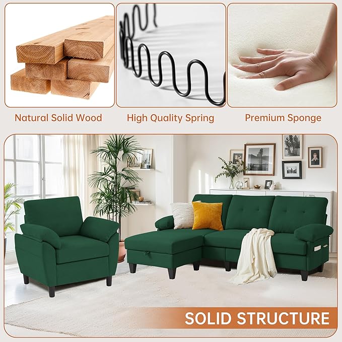 2 Piece Sectional Sofa Set, 3 Seat L Shaped Couches