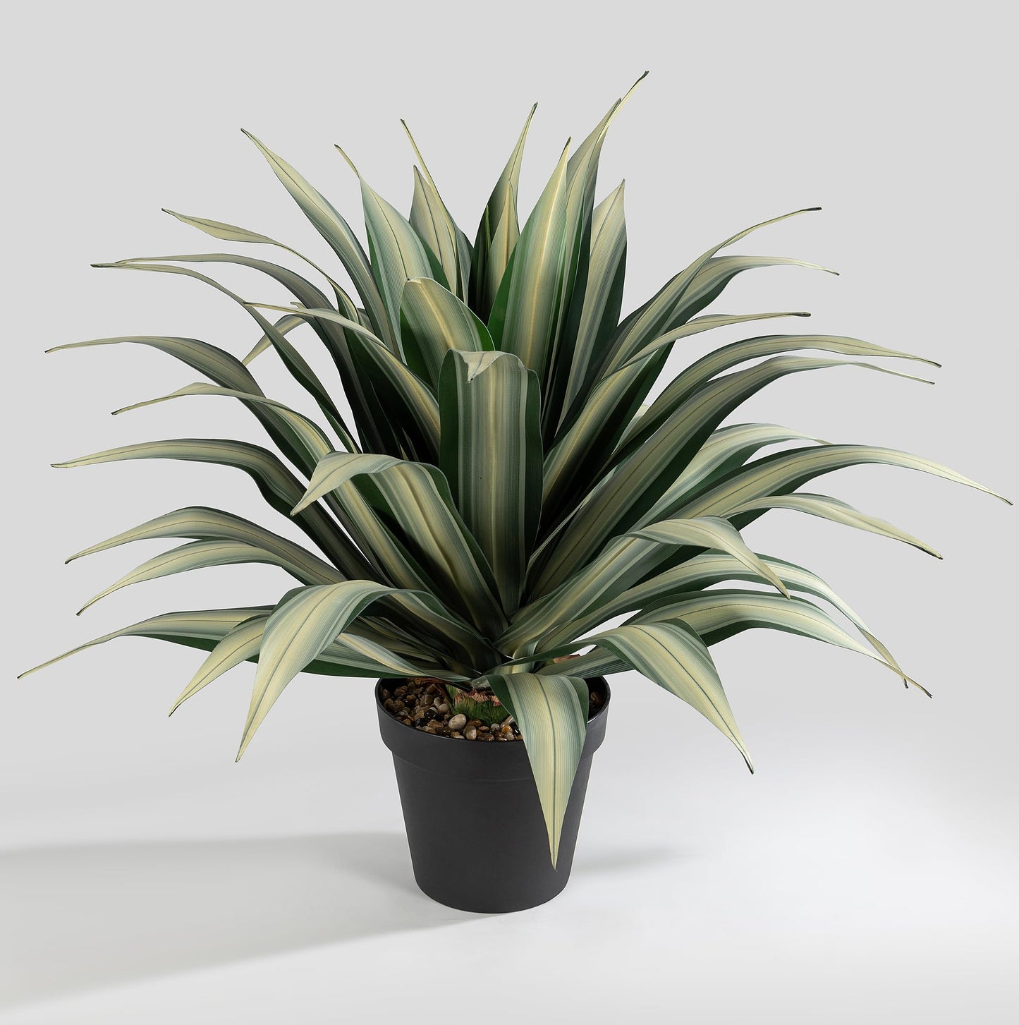 SUNPRAIRIE Life-Like Extra Large 34 Inch Tall Artificial Agave Plant. Cream Leaves with Textured Dark Green Stripes. UV Resistant Faux Plants. Outdoor and Indoor Large Artificial Plants.