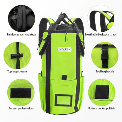 AOLEBA Arborist Rope Storage Bag Tree Climbing Rock Rope Bucket Backpack Rope Storage Bag Large Capacity 1680D Thicken Nylon Material with Hand Straps, Side Pockets - Neon Green