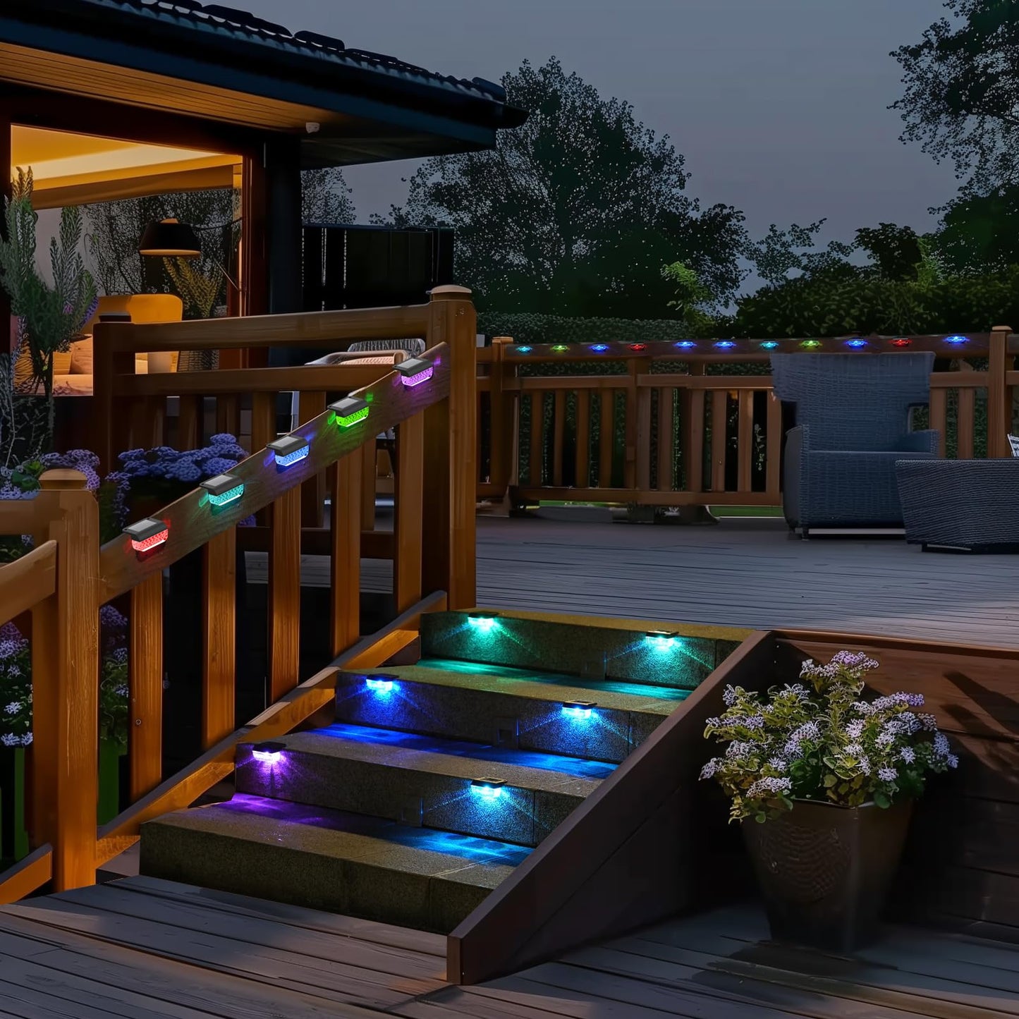 Herzila Solar Step Lights Outdoor, 8 Pack RGB Color Changing Christmas Solar Fence Lights, Waterproof Deck Lights for Outside, Step, Fence, Deck, Stair, Pool and Yard