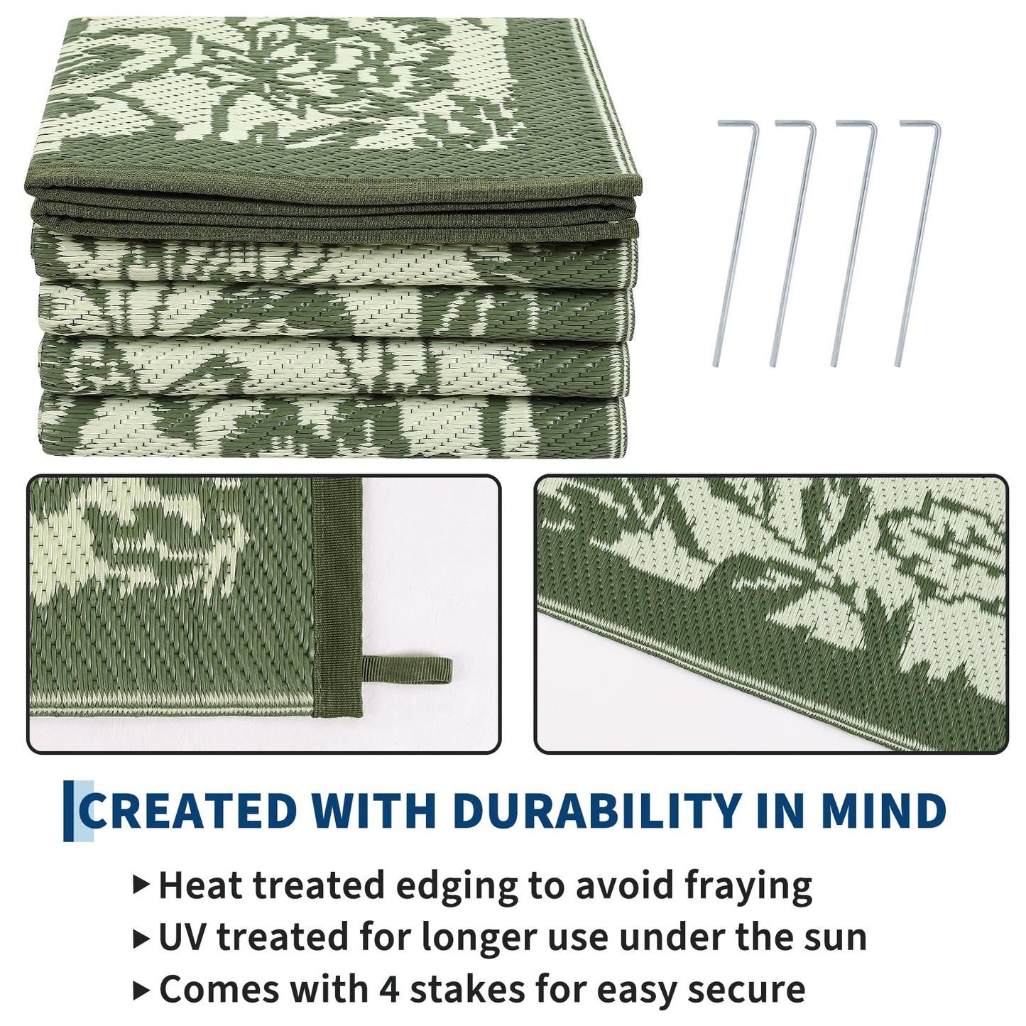 Garvee Outdoor Rugs 9' x 18’ Waterproof Reversible Mats, Large Area Plastic Straw Rug, Outside Carpet, Butterfly Floral Rv Mat for Patio Camping Picnic Backyard Deck Balcony Porch Beach Trailer