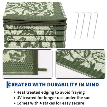 Garvee Outdoor Rugs 9' x 18’ Waterproof Reversible Mats, Large Area Plastic Straw Rug, Outside Carpet, Butterfly Floral Rv Mat for Patio Camping Picnic Backyard Deck Balcony Porch Beach Trailer