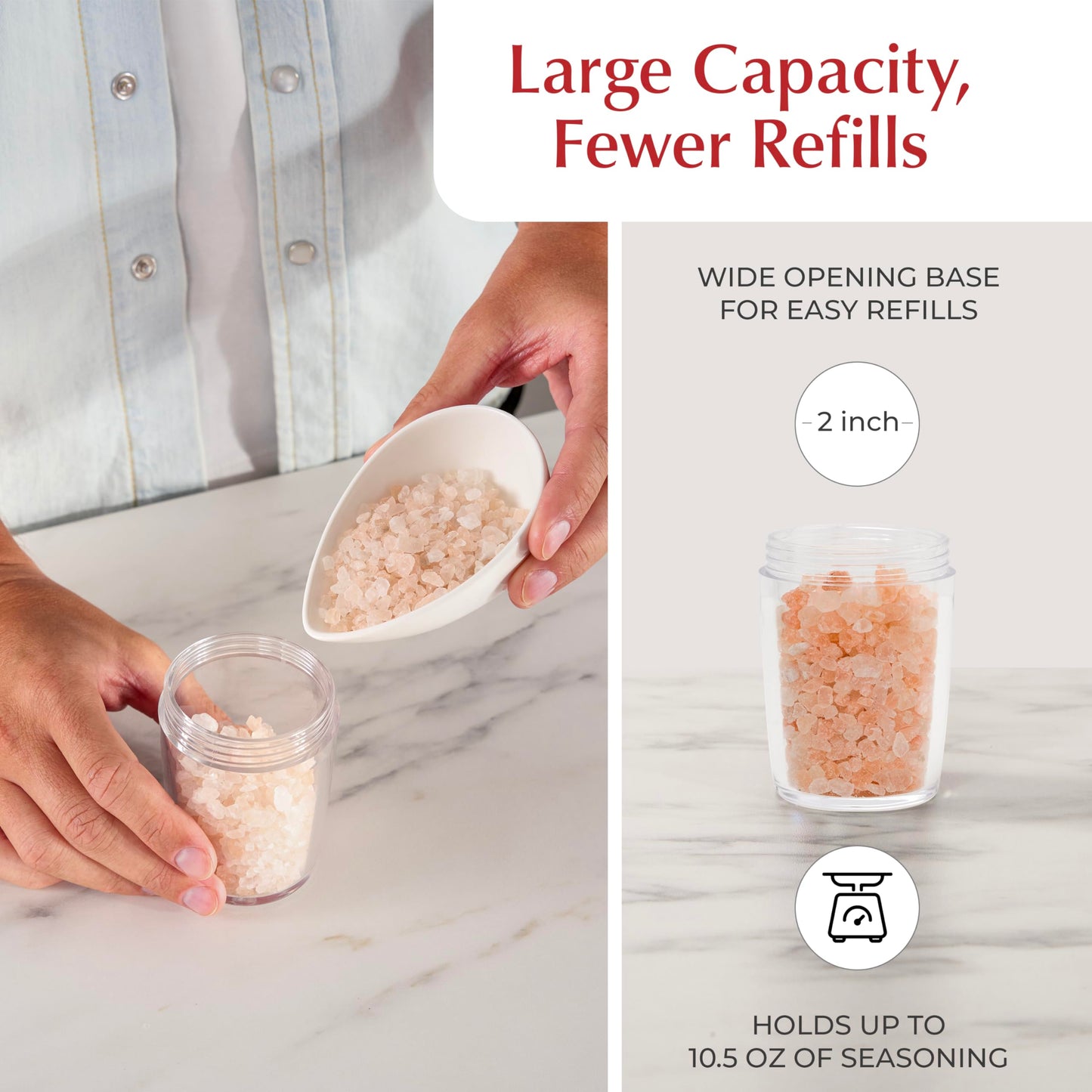Urban Noon Gravity Salt and Pepper Grinder Set - Battery Operated Stainless Steel Mills with Light (2 Grinders) - Automatic One Handed Operation - Electric Adjustable Shakers - Ceramic Grinders
