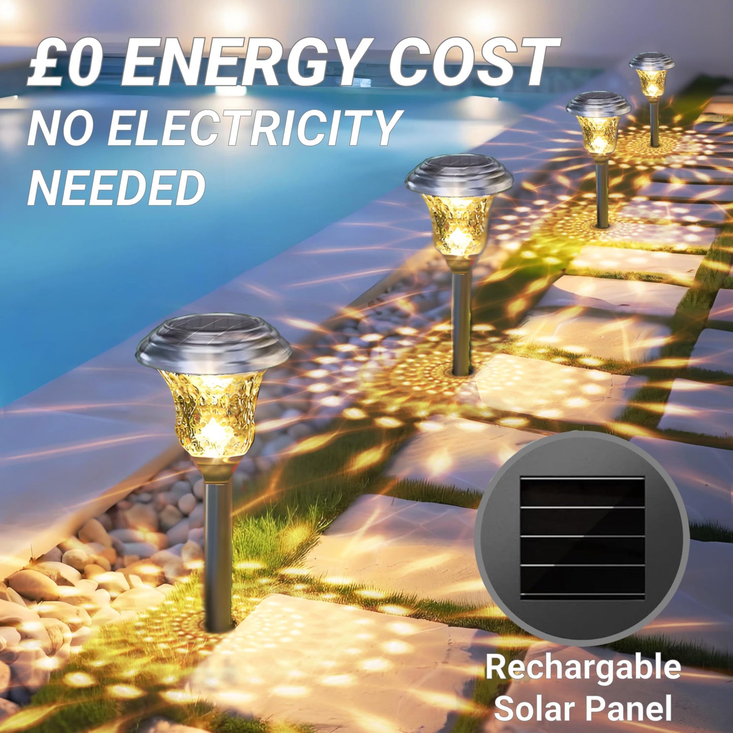 BEAU JARDIN 4 Pack Metal Garden Solar Lights Outdoor Waterproof 900mAh LED Solar Stake Lights Weatherproof Glass Lens Stainless Steel Pathway Lighting Sun Powered Landscape Lawn [Energy Class A]