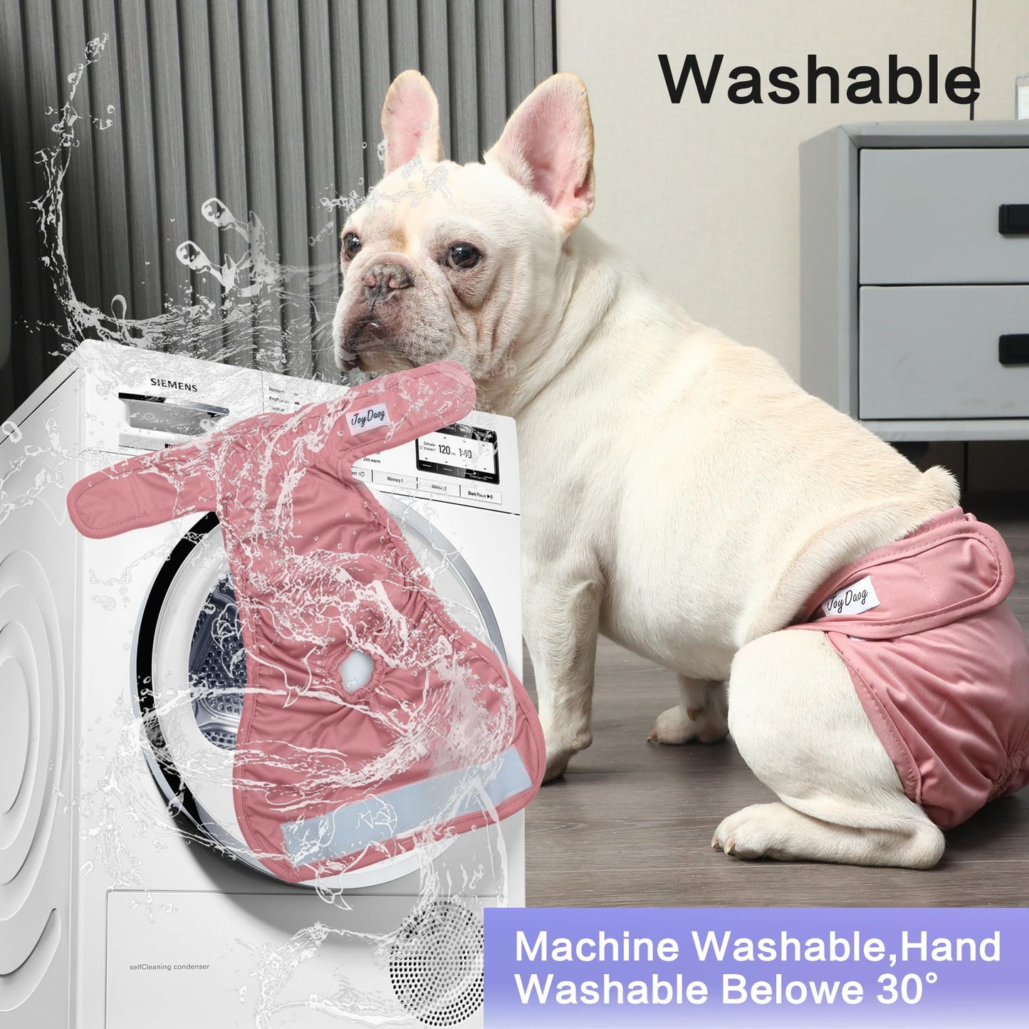 JoyDaog Female Dog Diapers for Medium Dogs,4 Pack Reusable Washable Premium Doggie Nappies for Heat,Incontinence,Period Dog Panties,M