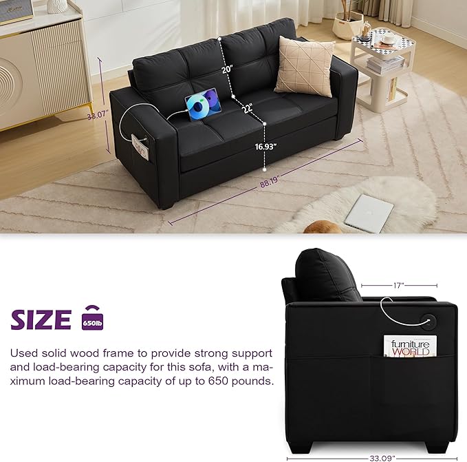 TYBOATLE 65" Faux Leather Loveseat