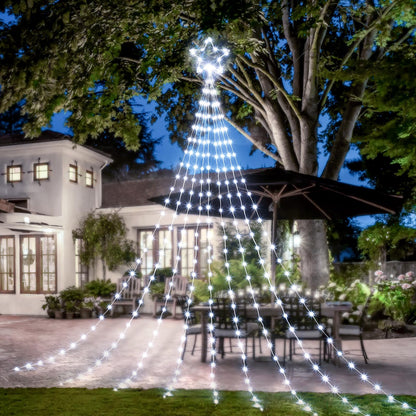 Christmas Decorations Star String Lights, 344 LED Waterfall Tree Lights with 11" Topper Iron Star Christmas Lights Indoor Outdoor Decorative for Wedding Party Home Holiday Decor (Pure White)